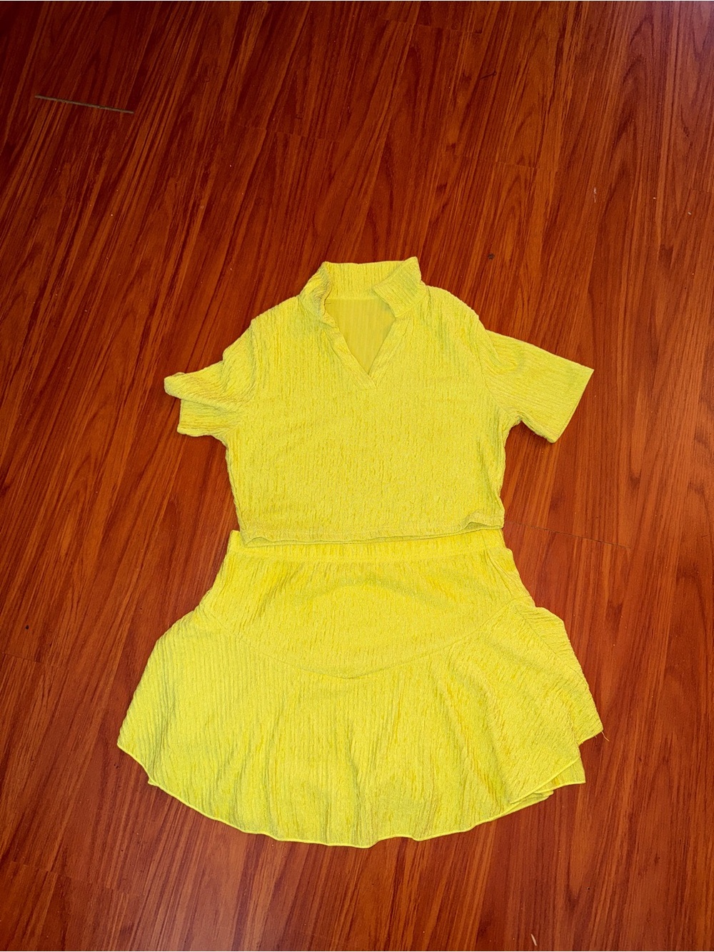 Women's Yellow Two-Piece Textured top & skirt Set